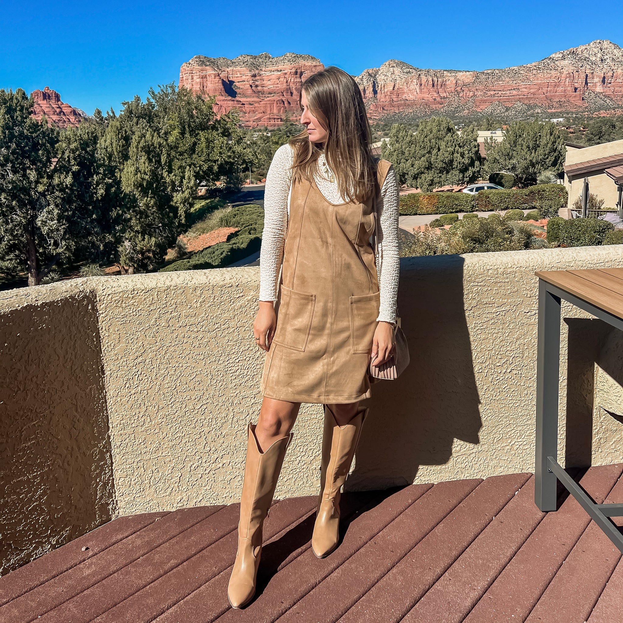 Cinnamon Suede Overall Dress