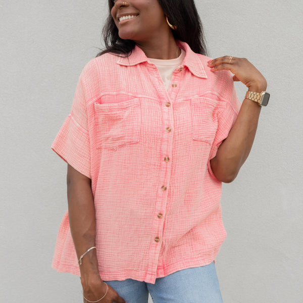 Cerise Button Down