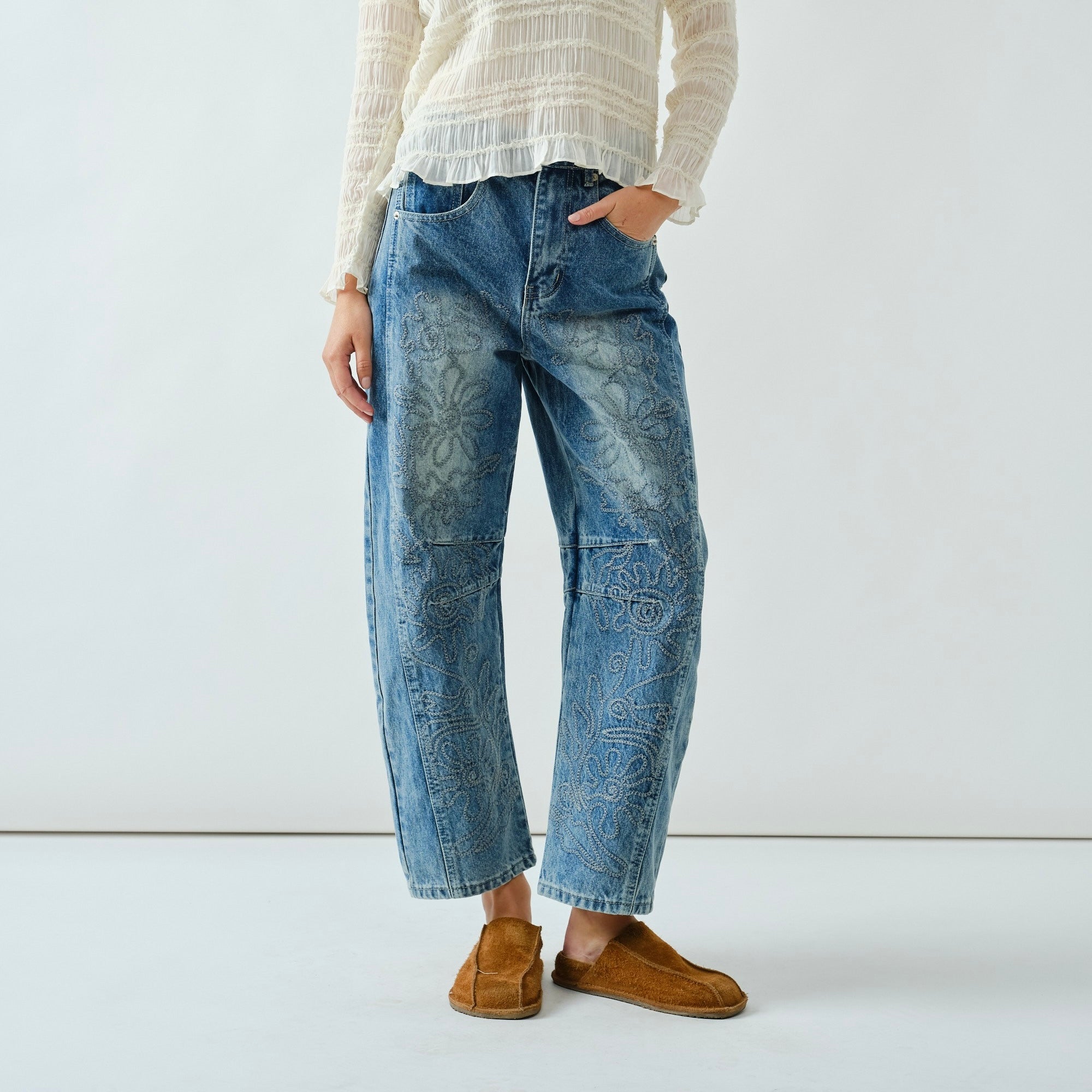 Pressed Flower Barrel Denim