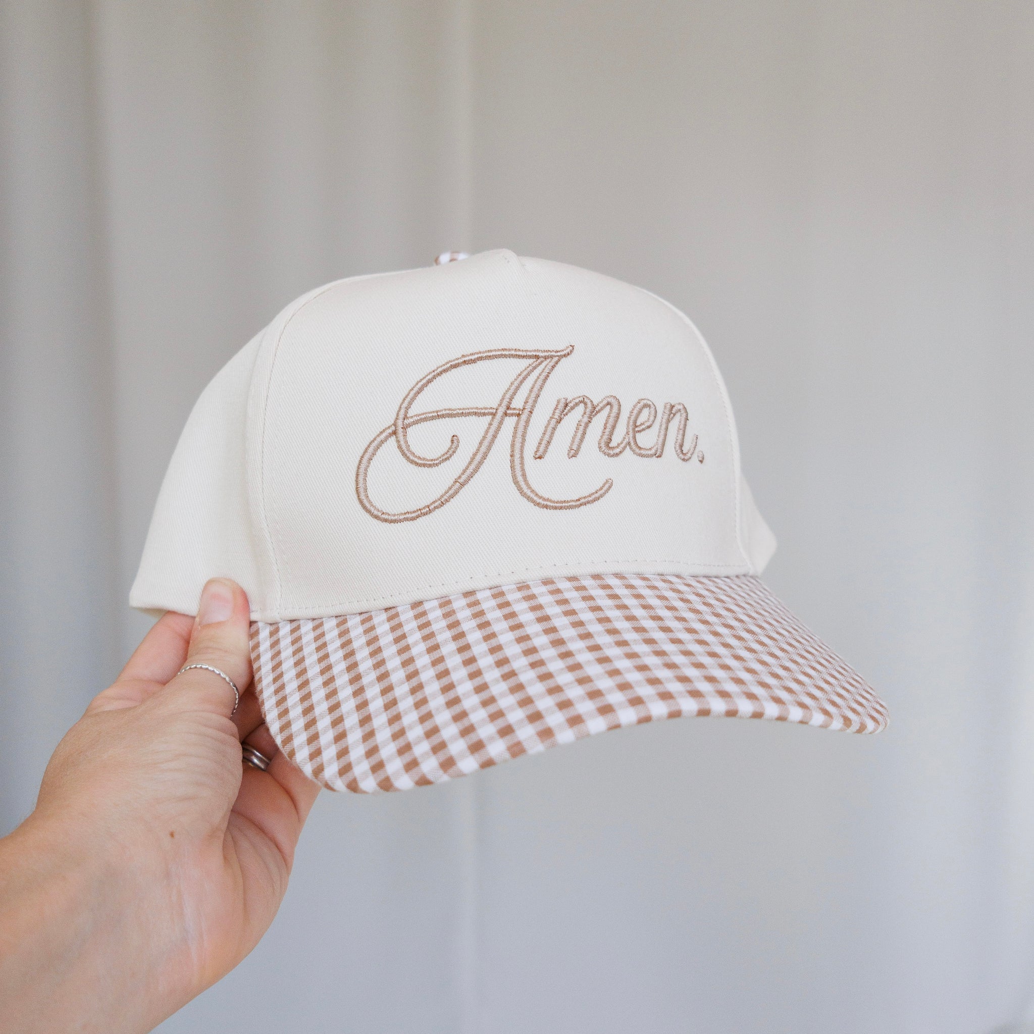 "Amen" Gingham Trucker Hat