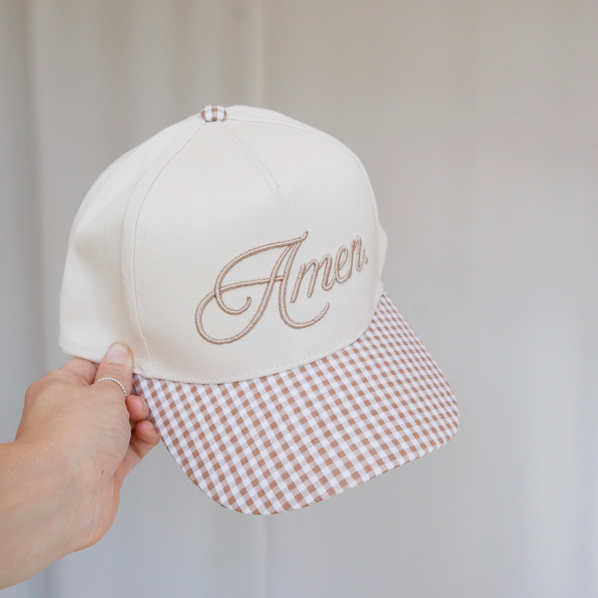 "Amen" Gingham Trucker Hat
